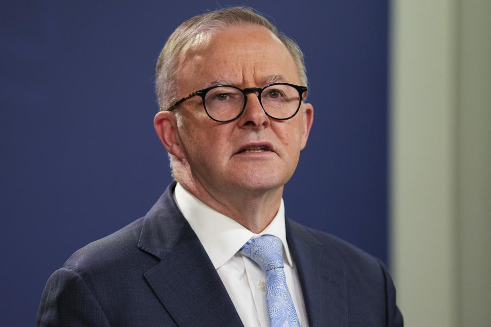 Australian Prime Minister Anthony Albanese speaks during a press conference in Sydney, Australia, Friday, June 10, 2022. Prime Minister Albanese on Monday rejected calls for him to publicly demand the United States drop its prosecution of WikiLeaks founder and Australian citizen Julian Assange. (AP Photo/Mark Baker)