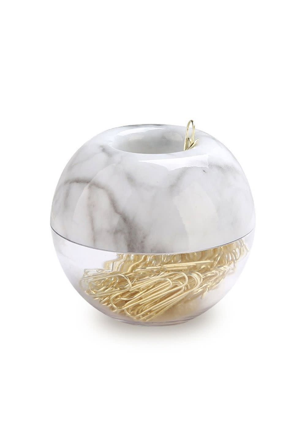 Gold Paper Clips in Elegant Magnetic Marble White Clip Holder