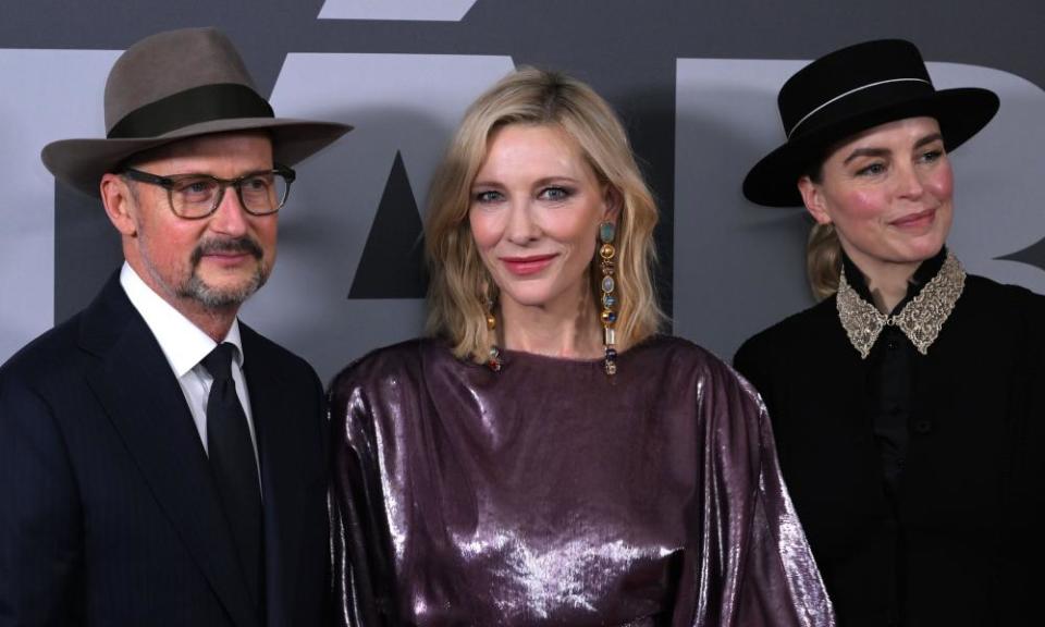 Todd Field at the London premiere of Tár with Cate Blanchett and Nina Hoss.