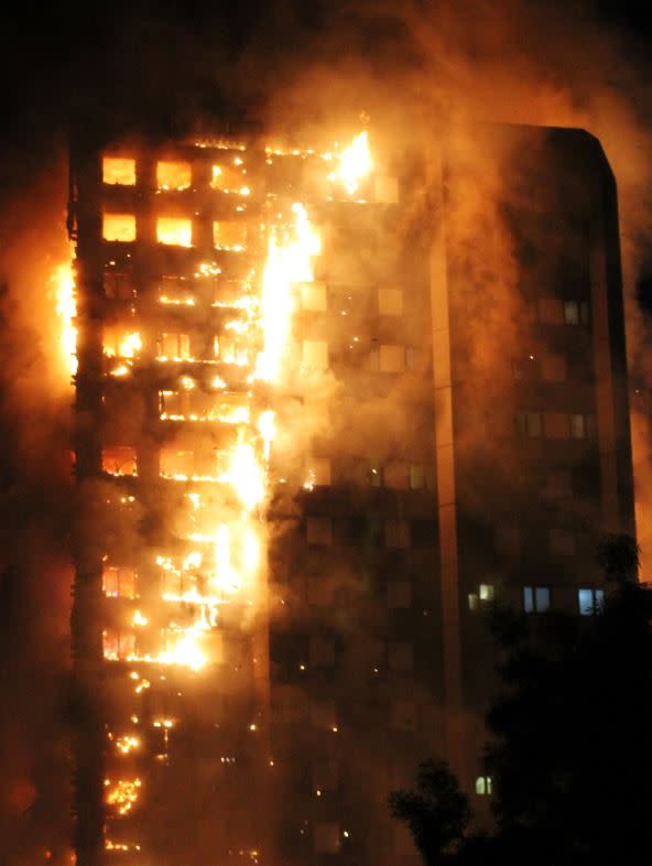 Fire ripped through the tower block in Kensington, west London, on June 14 (Rex)