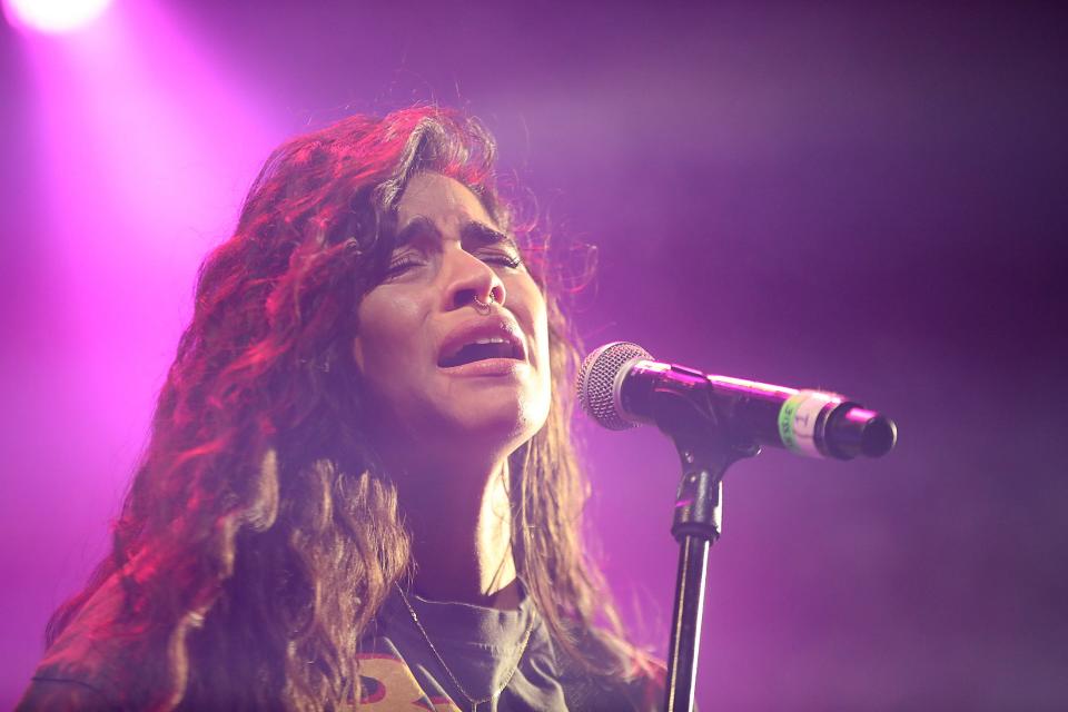 Jessie Reyez performs inside the Mojave tent at the Coachella Valley Music and Arts Festival in Indio, Calif., on Sunday, April 24, 2022.