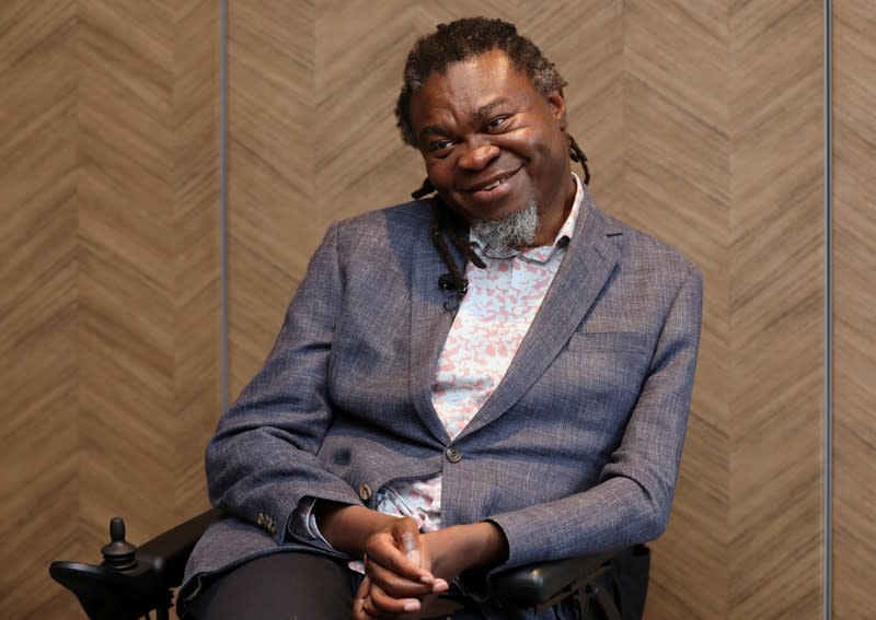 British-born Nigerian artist Yinka Shonibare attends an interview with Reuters in Lagos