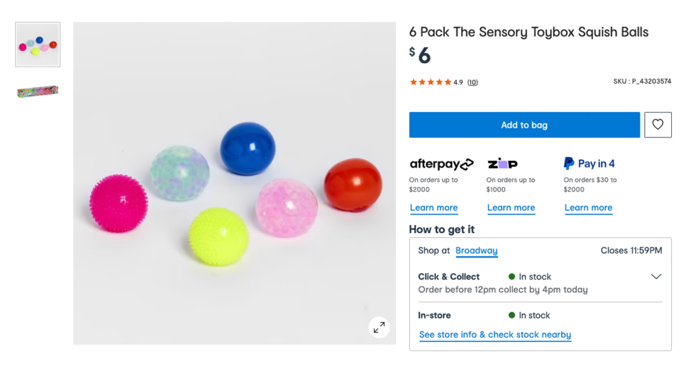 Pictured is Kmart's sensory toybox squish balls as advertised on its website. 