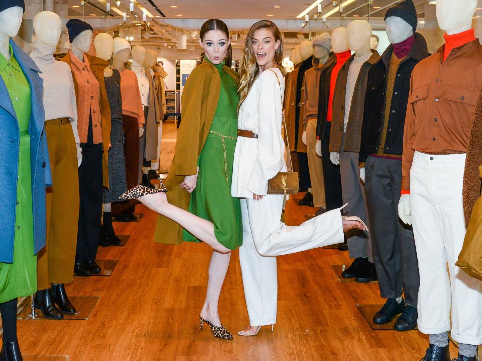 Coco Rocha and Nina Agdal strike matching poses at Uniqlo U’s Fashion Week 2019 Preview and <em>LifeWear</em> Magazine Launch on Wednesday in N.Y.C. 