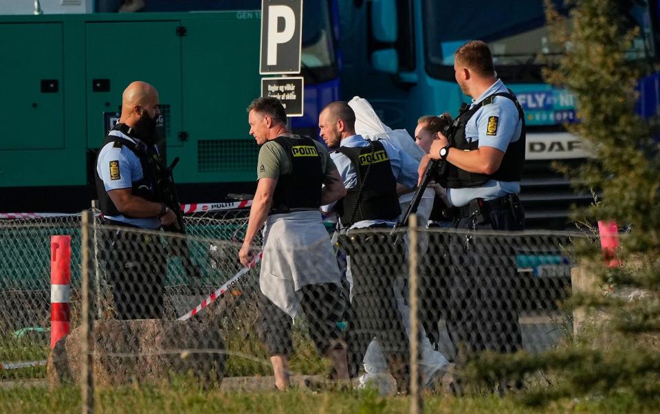 La police arrête une personne, soupçonnée d'être le suspect, sur les lieux du centre commercial Field's à Copenhague - CLAUS BECH/Ritzau Scanpix/AFP