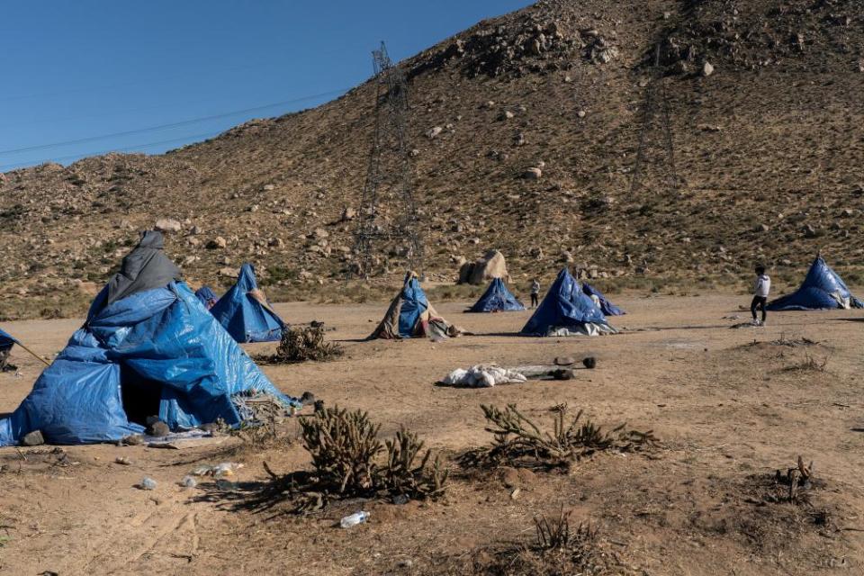 Makeshift tents used by migrants in Jacumba Hot Springs, California, on 11 November 2023.