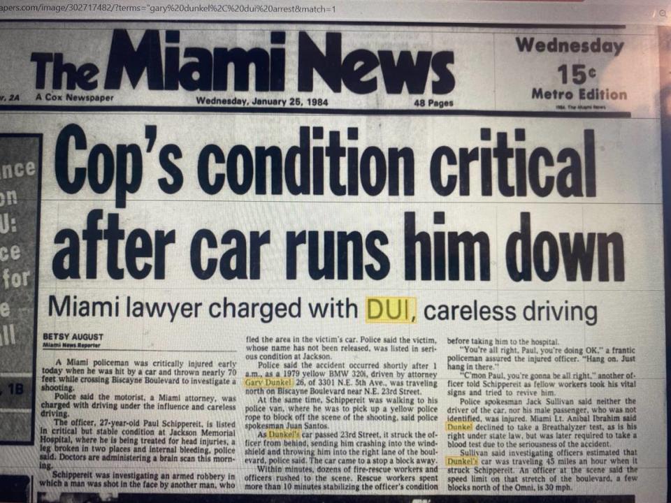 What happened to Officer Paul Schippereit was on the front page of the Miami News on Jan. 25, 1984.