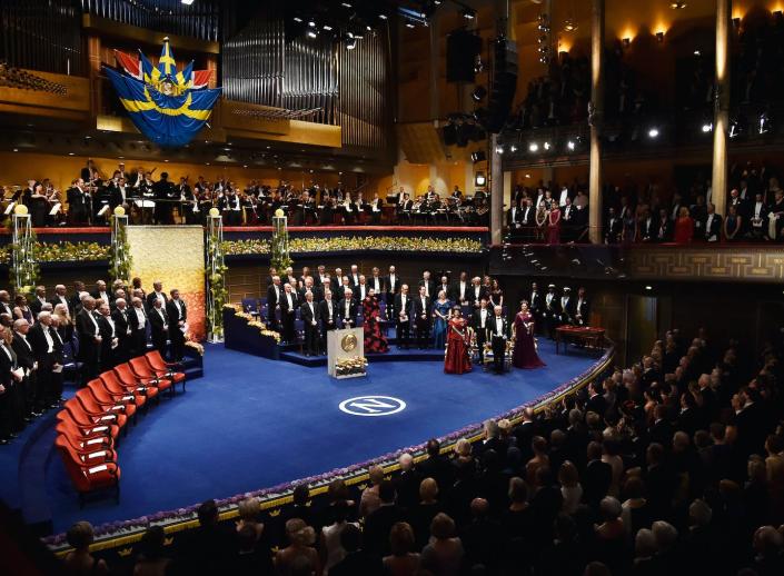 Who will be next to cross this stage and accept a Nobel Prize? <a href="https://www.gettyimages.com/detail/news-photo/general-view-of-the-stage-during-the-nobel-prize-awards-news-photo/500796996" rel="nofollow noopener" target="_blank" data-ylk="slk:Pascal Le Segretain/Getty Images News via Getty Images" class="link ">Pascal Le Segretain/Getty Images News via Getty Images</a>