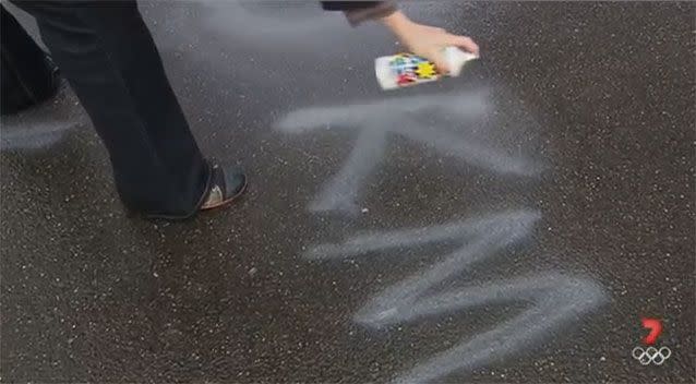 Ms Paterson's spray painted speed sign. Source: 7News