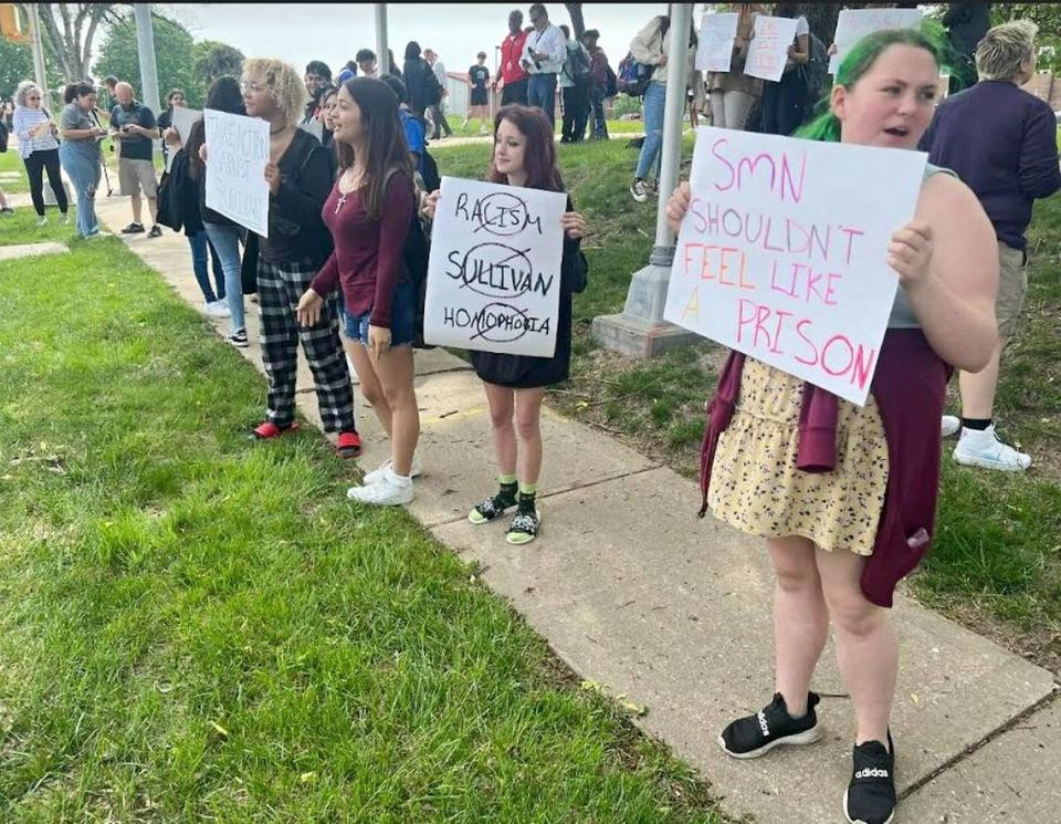 Shawnee Mission North High School students protest English teacher Caedran Sullivan, who has made headlines for speaking out against the district’s diversity work.