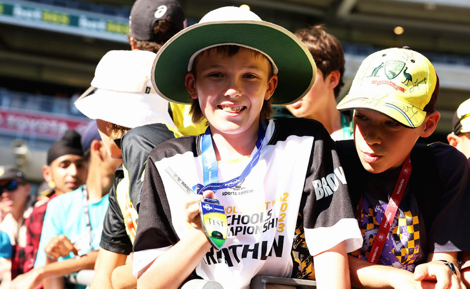 The young fan who received Mitch Marsh's 'player of the match' medal after the first Test.