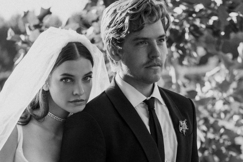 <p>Reduster</p> Barbara Palvin and Dylan Sprouse at their Hungarian wedding in July 2023