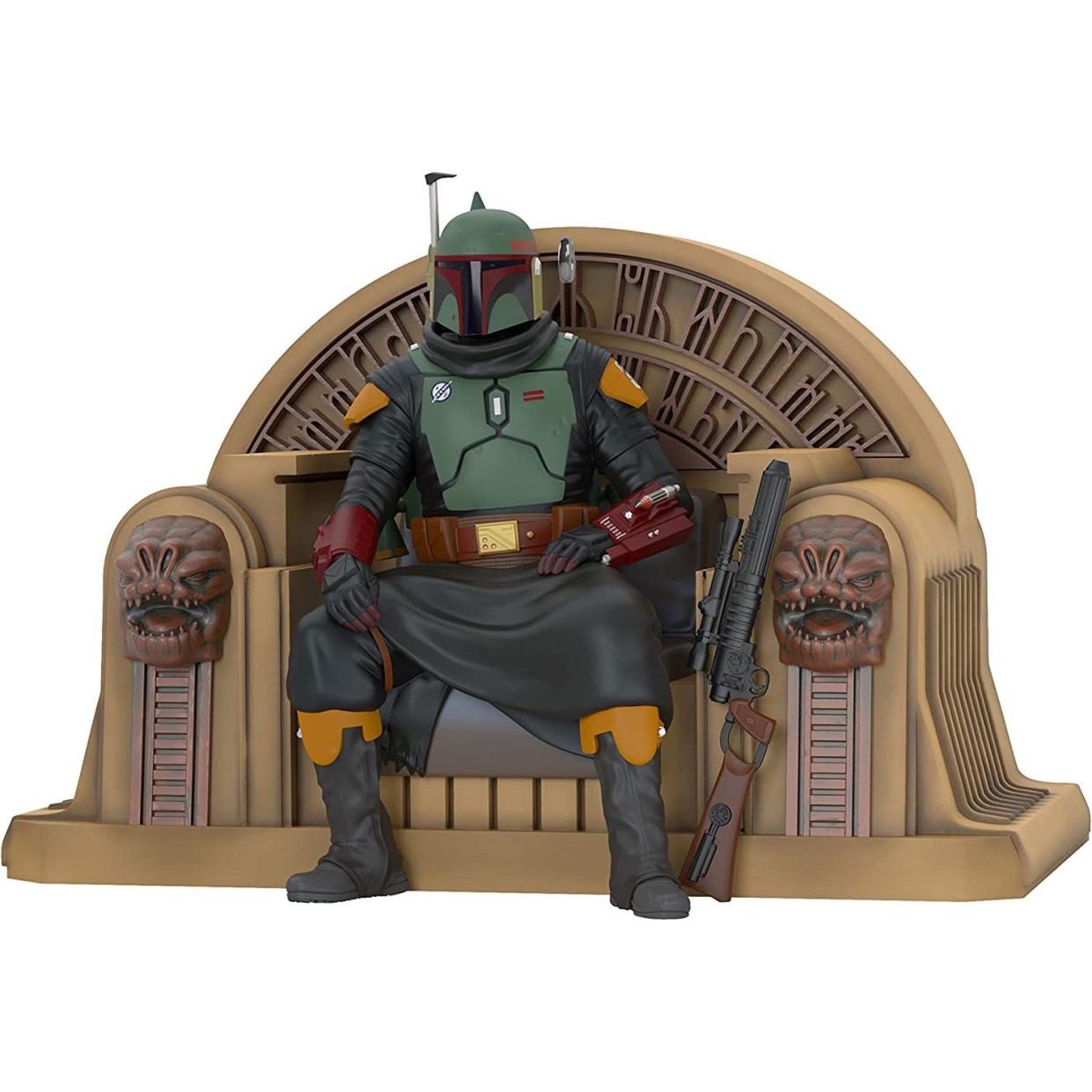 Boba Fett sitting on Jabba's throne Christmas ornament