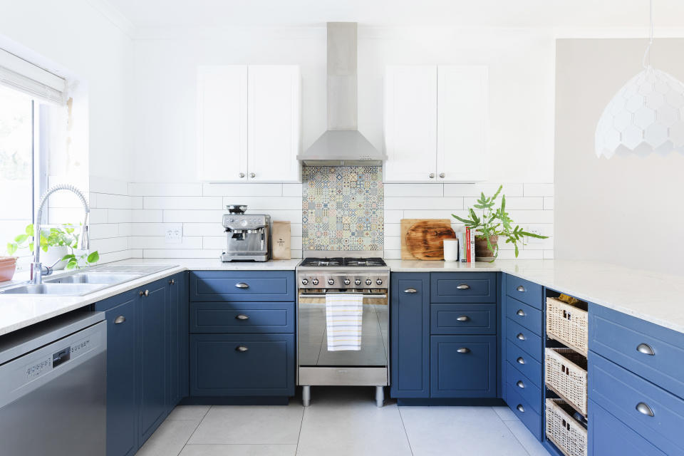 This image provided by The Spruce shows a kitchen design. Switching out old stuff for eye-catching new hardware on cabinetry and casegoods requires a minimum amount of effort but can have a big impact on the overall look and feel of a space, especially in a kitchen. (Michelle Becker/The Spruce via AP)