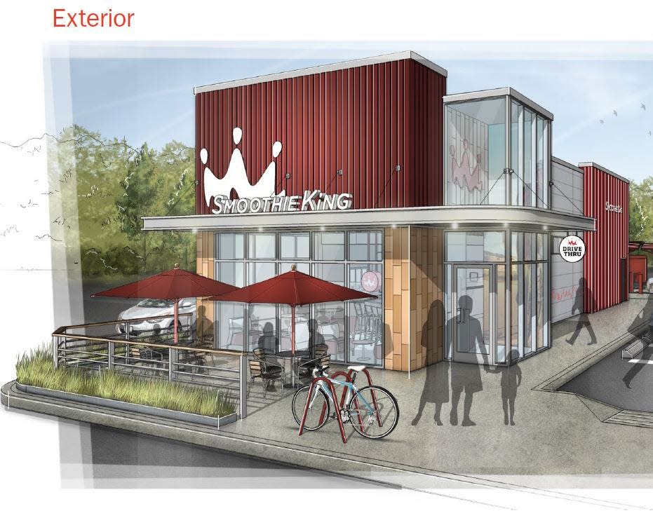 An architect's rendering shows the exterior of a proposed Smoothie King that, if approved by the township Planning Board, would be constructed on Chambers Bridge Road in Brick.