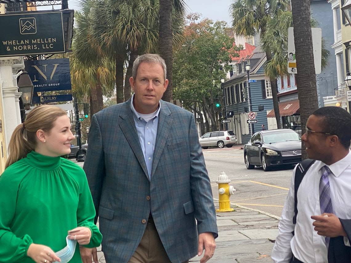 Former Palmetto State Bank CEO Russell Laffitte walks to the Charleston federal courthouse on Wednesday, Nov. 16, 2022.