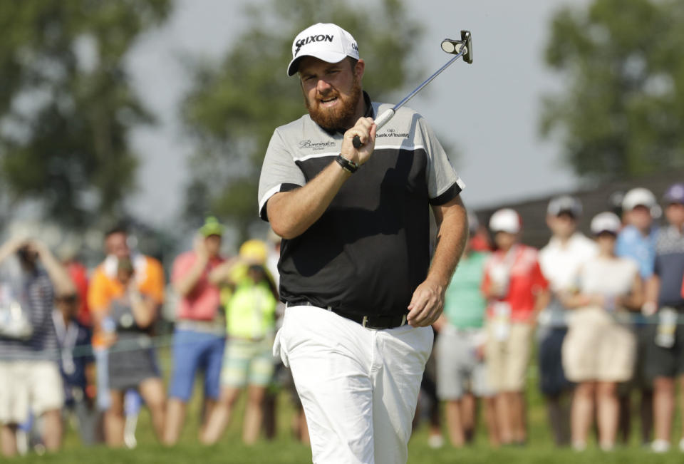 <p>Shane Lowry, of the Republic of Ireland, reacts after missing a putt on the seventh hole during the final round of the U.S. Open golf championship at Oakmont Country Club on Sunday, June 19, 2016, in Oakmont, Pa. (AP Photo/Charlie Riedel)</p>