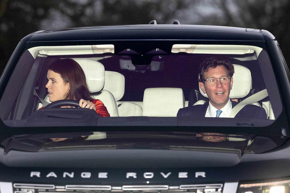 <p>TheImageDirect.com</p> Princess Eugenie and Jack Brooksbank drive on Dec. 20.