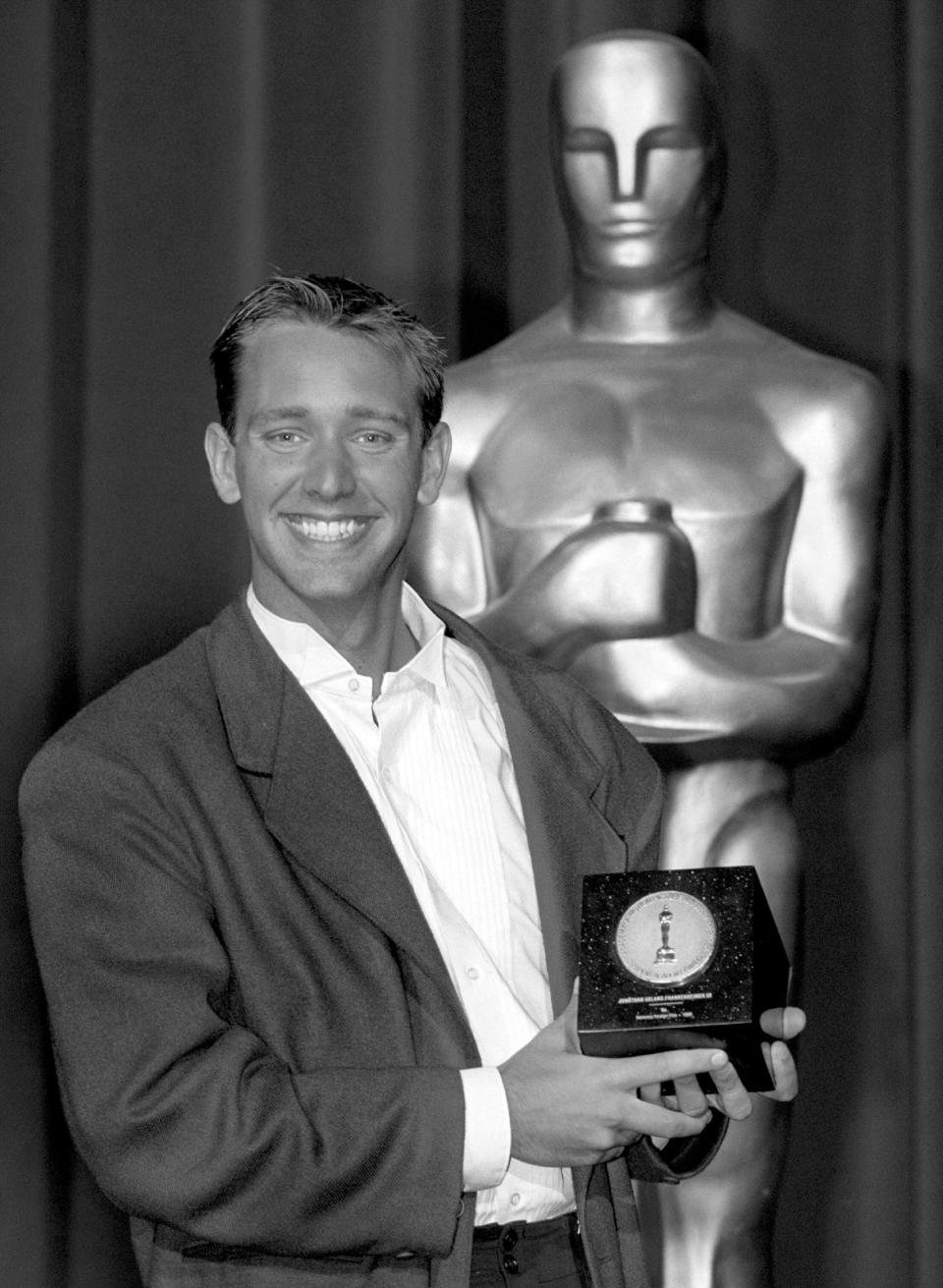 This undated publicity photo provided by the Motion Picture Academy of Arts and Sciences shows Trey Parker, winner, Silver Medal, Animation for "American History," at the 1993 (20th) Student Academy Awards ceremony. The latest group of Student Academy Award winners will be celebrated at a ceremony at the Motion Picture Academy of Arts and Sciences in Los Angeles on June 8, 2013. (AP Photos/AMPAS, Long Photography)