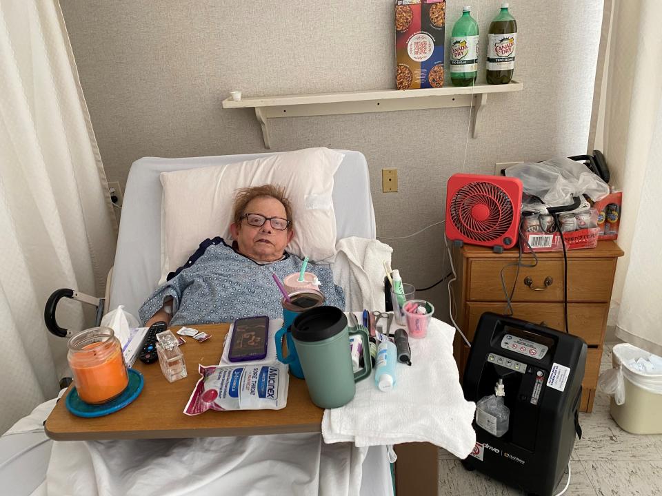 Marie Smith of Oxnard struggles to pay her rent every month and dreams of acquiring government-subsidized housing. She is shown here in a rehabilitation center where she is recuperating from a fall.