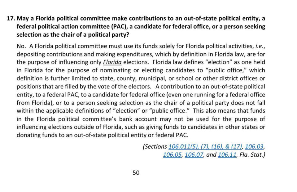 The 2022 version of the Florida Division of Elections Political Committee Handbook. (Florida Dept. of State)