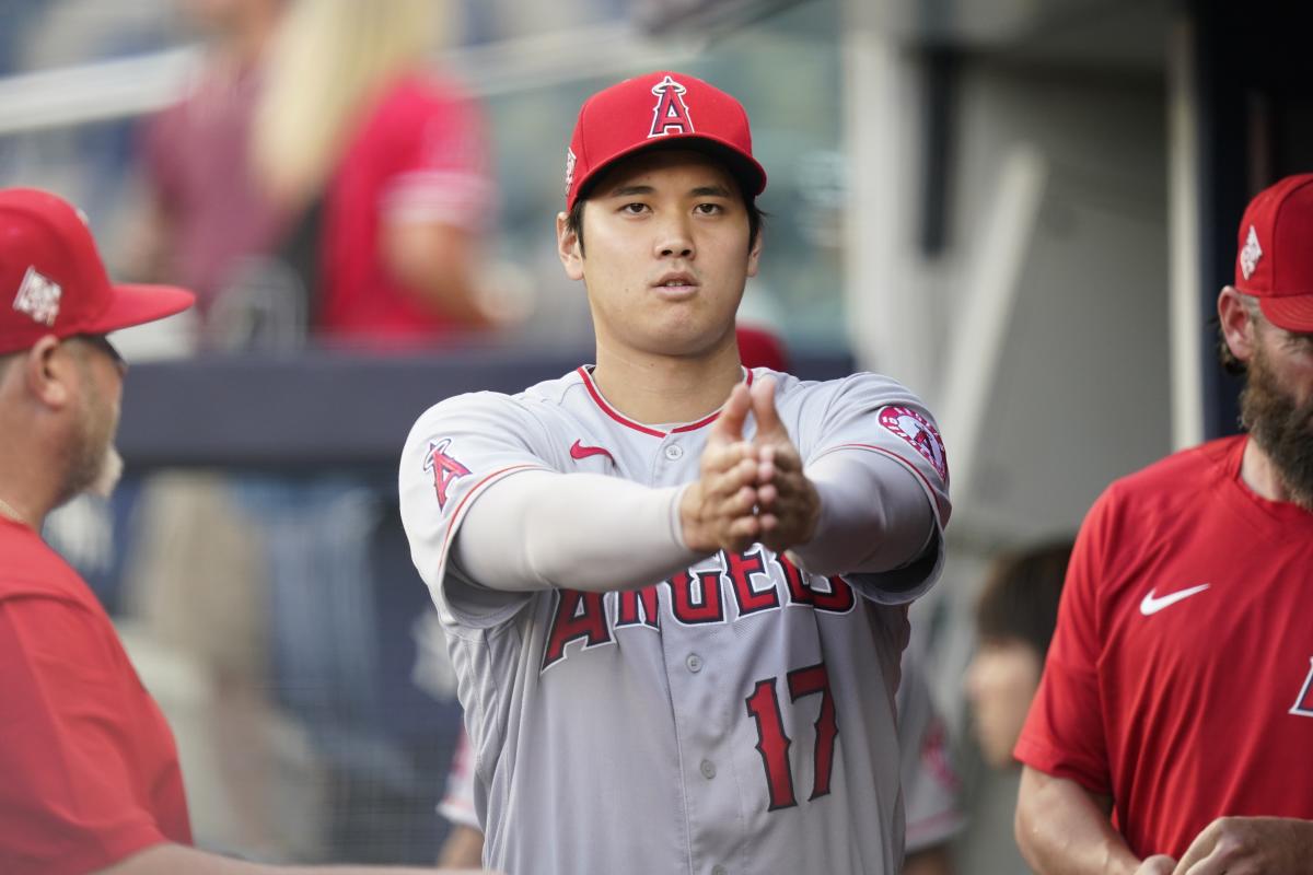 Los Angeles Angels two-way player Shohei Ohtani pitches for the American  League during the MLB All-Star baseball game on July 13, 2021, at Coors  Field in Denver, Colorado. His autographed unworn All-Star
