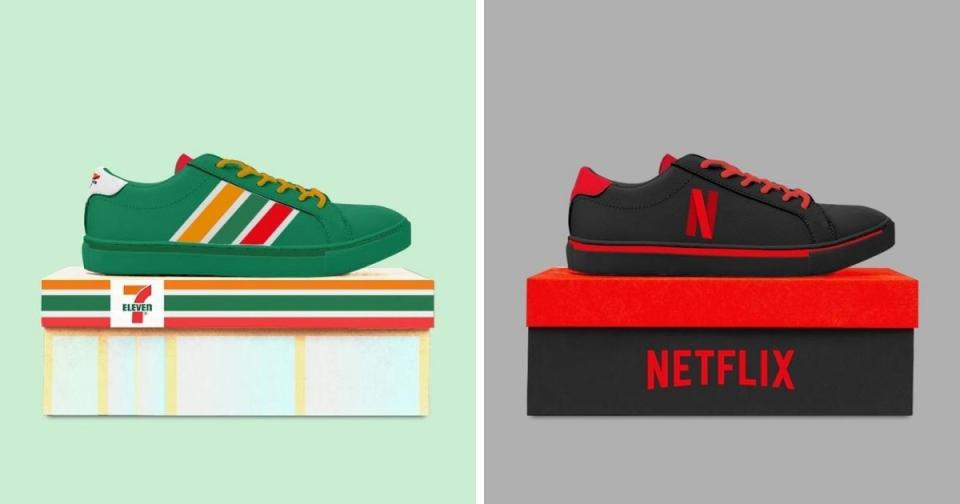 <p>Japanese illustrator incorporates 7-11, Netlix branding into sneaker design. (Courtesy of @mitiruxxx/Twitter)</p>
