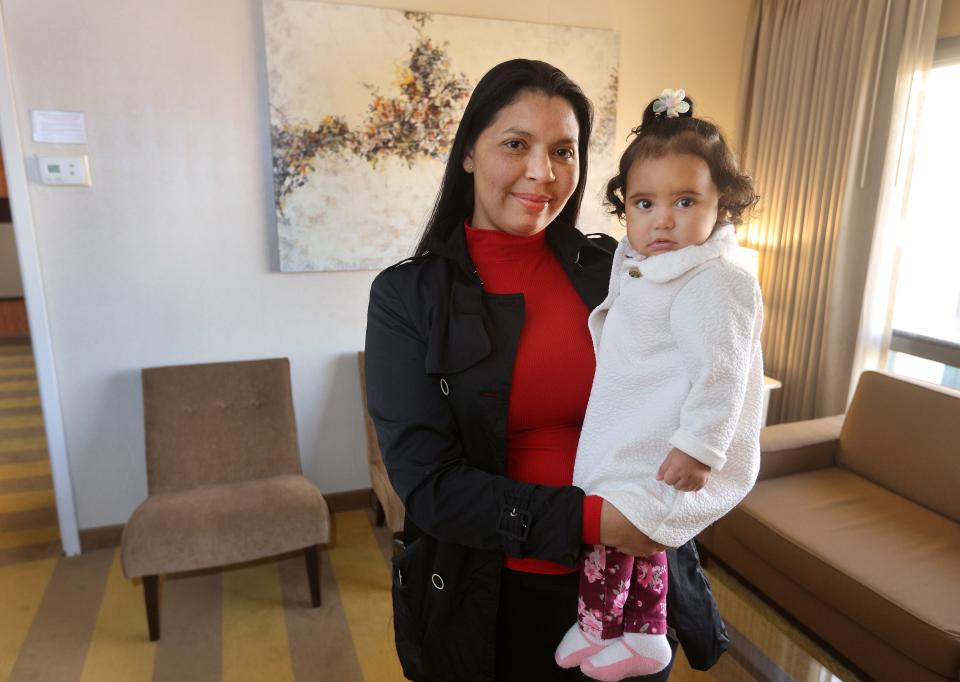 Naisa Urbina and her one-year-old daughter Aasni are staying at the Holiday Inn in Downtown Rochester. They are from Venezuela and are part of a group seeking asylum in the United States.