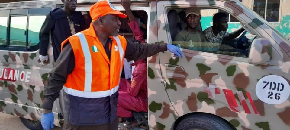 Director General of Borno State Emergency Management Agency (SEMA) Barkindo Muhammad Saidu visits bomb blast site (Borno State Emergency Management Agency)