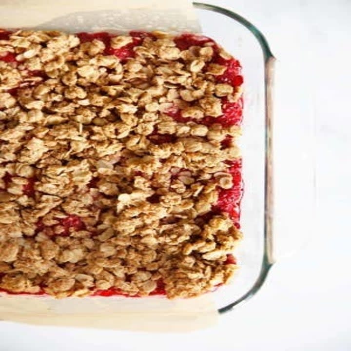 Raspberry Oatmeal Breakfast Bar ingredients in a pan