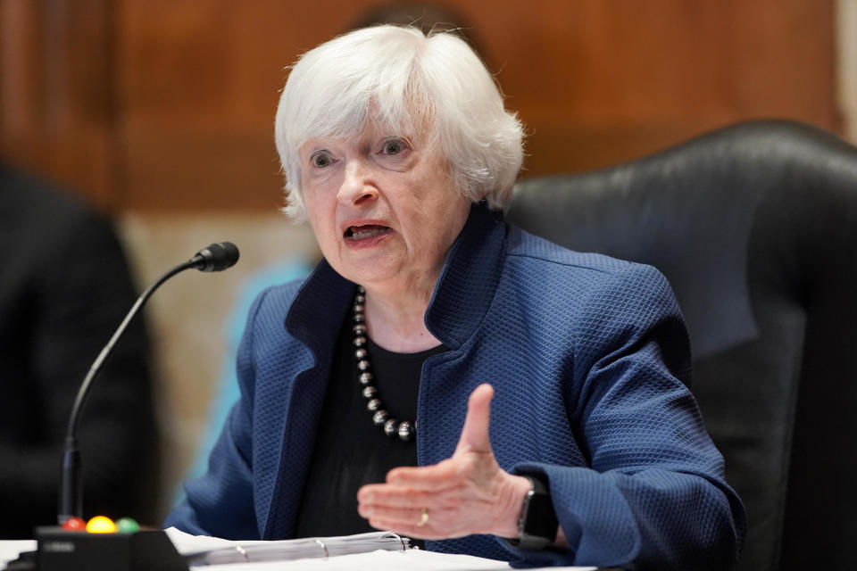 Janet Yellen, U.S. Treasury secretary, speaks during a Senate Appropriations Subcommittee hearing in Washington, D.C., U.S., on Wednesday, June 23, 2021.   / Credit: Greg Nash/The Hill/Bloomberg via Getty Images