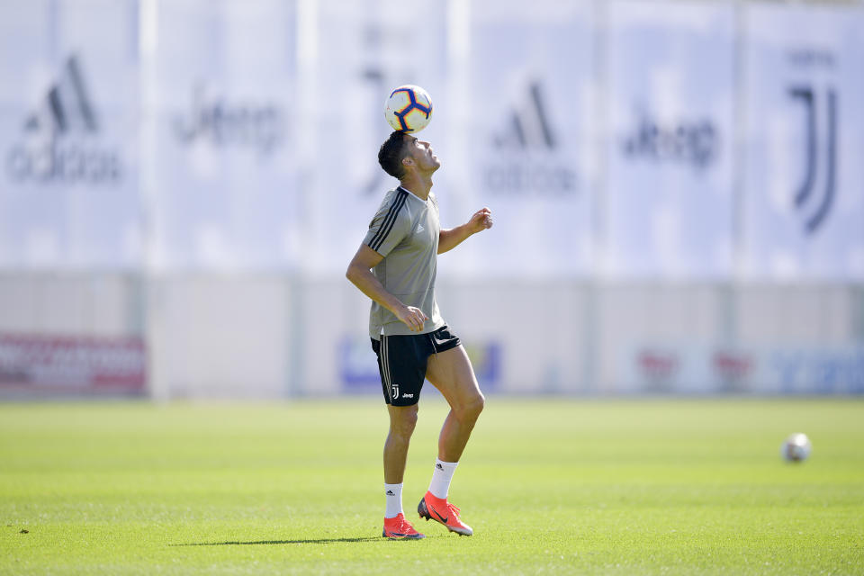 Juventus player Cristiano Ronaldo in action during a Juventus training session at JTC on October 4, 2018 in Turin, Italy. (Photo: Daniele Badolato/Juventus FC via Getty Images)