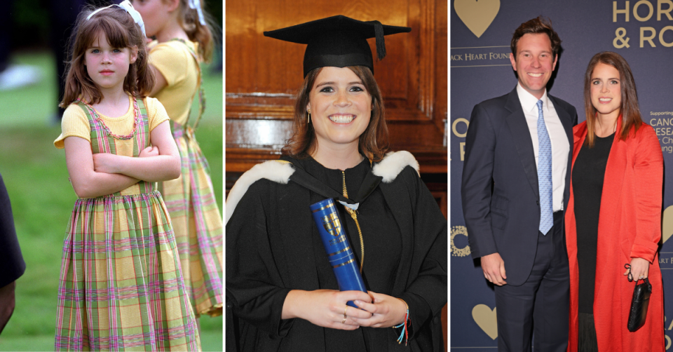 Princess Eugenie as a child, at university and with her husband