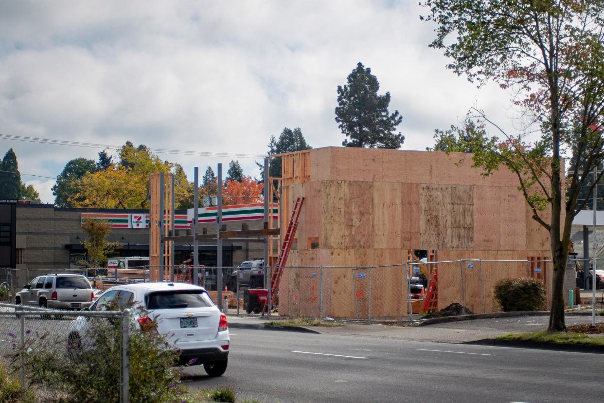 A new Black Rock Coffee Bar is taking shape adjacent to the new 7-Eleven convenience store and gas station on West Seventh Avenue in Eugene.