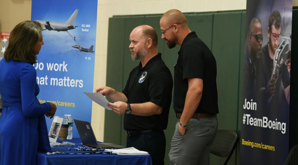 Representatives of The Boeing Co. were recruiting job candidates at a recent job fair in Viera.