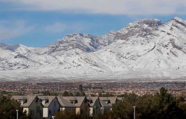 PHOTO: Homes are shown on the northwest side of town, near a snowy landscape in Clark County, Las Vegas, March 1, 2023. (Ronda Churchill/Reuters)