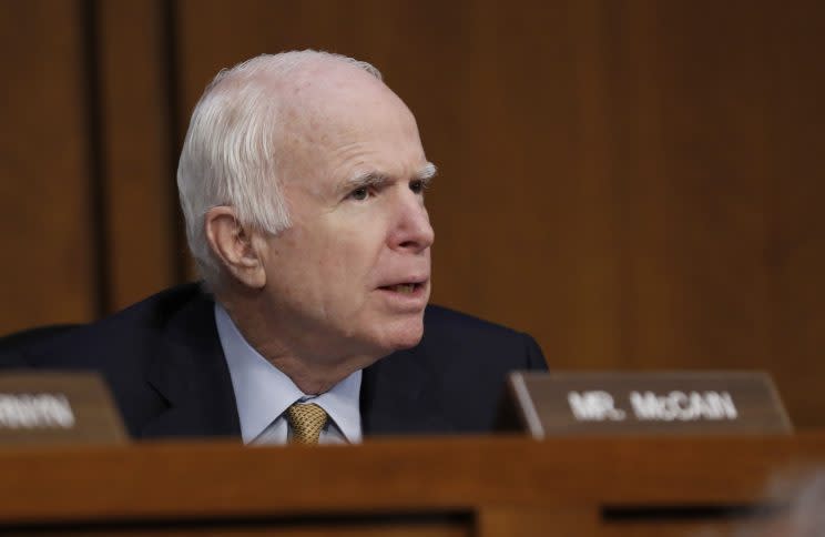Sen. John McCain, R-Ariz., questions former FBI Director James Comey during a Senate Intelligence Committee hearing on Capitol Hill, Thursday, June 8, 2017, in Washington. (Photo: Alex Brandon/AP)