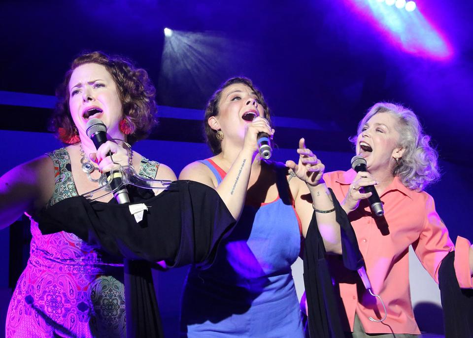 From left, Alison Weller, Trish LaRose and Maura Hanlon star in Cape Rep Theatre's 2018 production of the musical "Mamma Mia." The women will reunite to reprise their roles in the 2022 production of the musical in Cape Rep's outdoor theater.