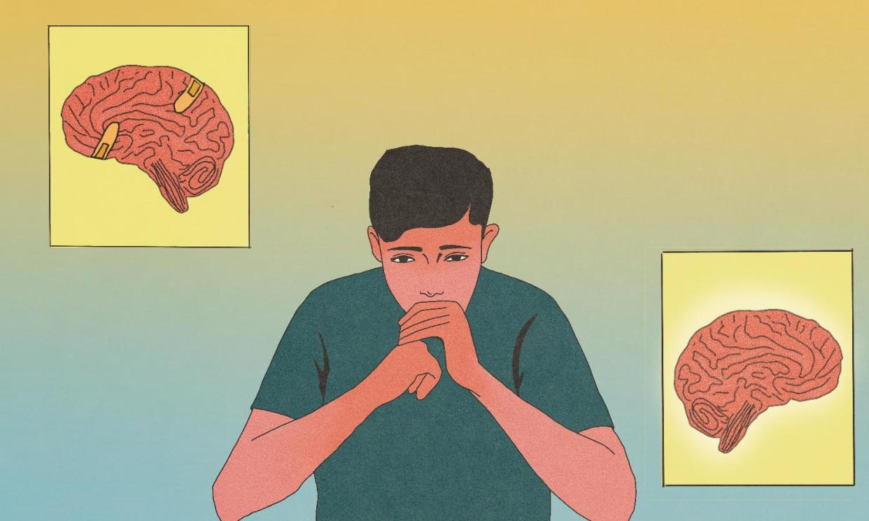 <span>‘It’s the original ideas around adapting irrational thoughts – the “cognitive” part of CBT – that seem to have trickled most into the mainstream.’</span><span>Illustration: Rita Liu/The Guardian</span>