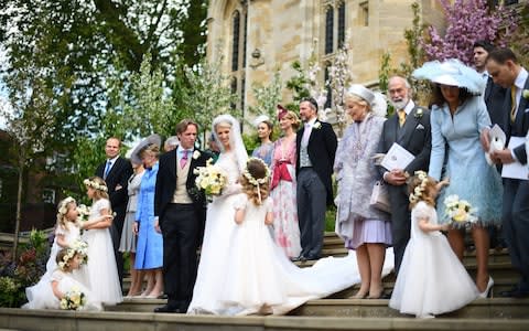 Lady Gabriella Windsor and Thomas Kingston leave St George's Chapel with their guests and wedding party   - Credit: &nbsp;PA