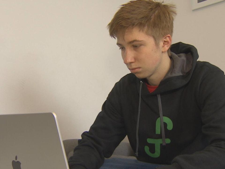 Zach Laberge employs eight people and works long hours at Frenter. He is also a Grade 11 student.  (CBC - image credit)