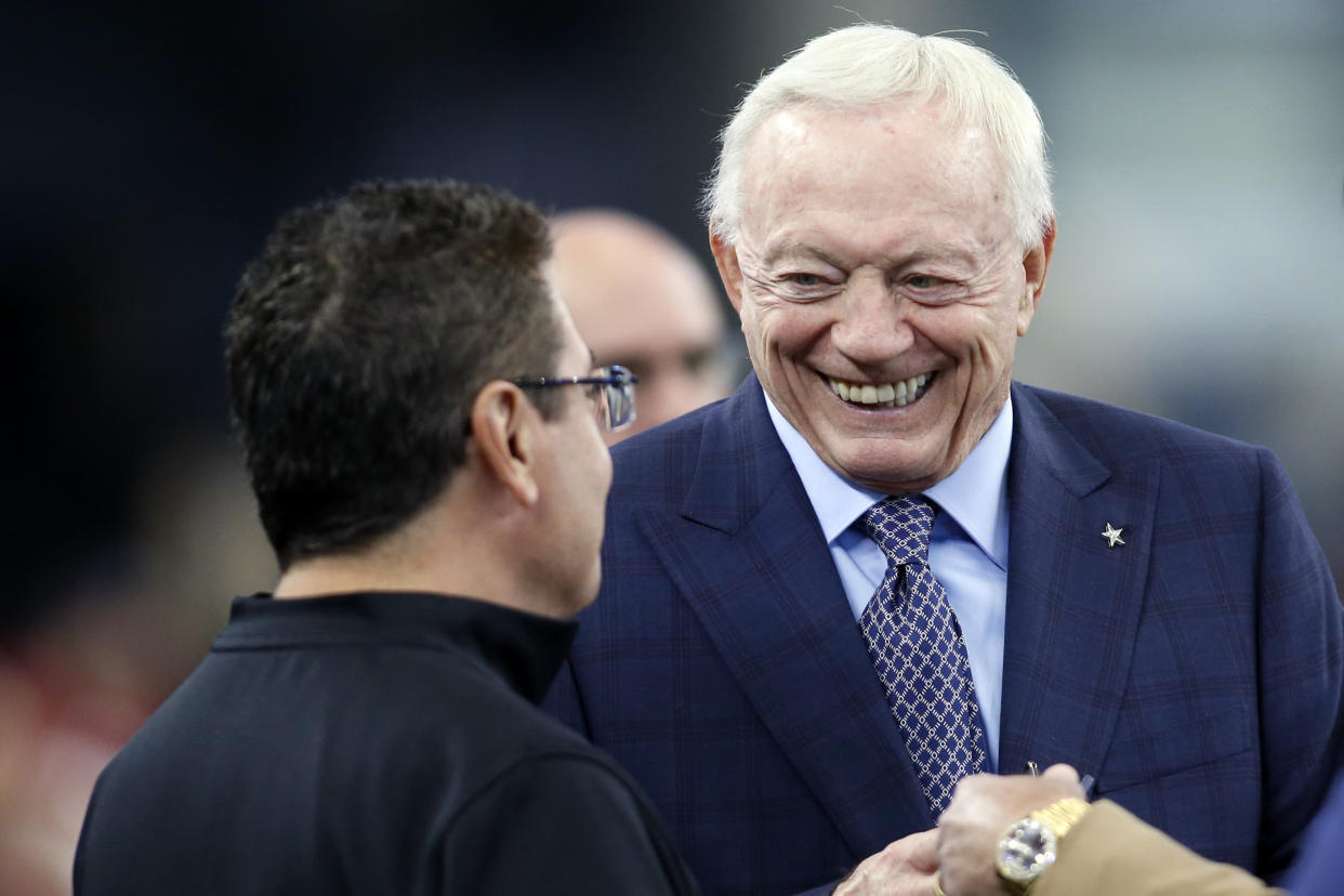 Dallas Cowboys owner Jerry Jones and Daniel Snyder have a longstanding relationship that is reportedly on the rocks as Snyder clings to Washington Commanders ownership. (Photo byTim Heitman-USA TODAY Sports)