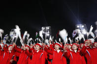 <p>North Korean cheerleaders sing and wave prior to the Opening Ceremony of the PyeongChang 2018 Winter Olympic Games at PyeongChang Olympic Stadium on February 9, 2018 in Pyeongchang-gun, South Korea. (Photo by Maddie Meyer/Getty Images) </p>