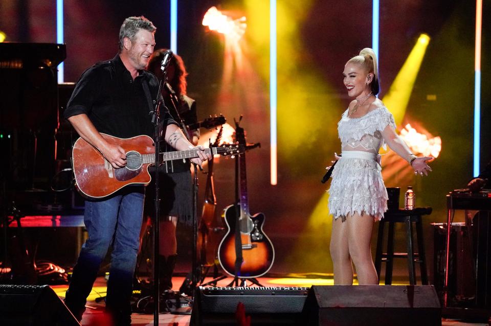 Gwen Stefani and Blake Shelton perform together at the CMA Summer Jam in 2021