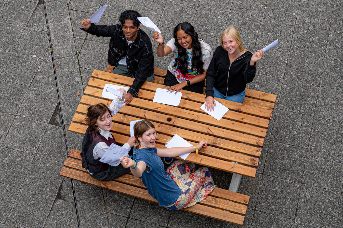 Students at St Mary Redcliffe and Temple School in Bristol celebrate their GCSE results (Ben Birchall/PA) (PA Wire)