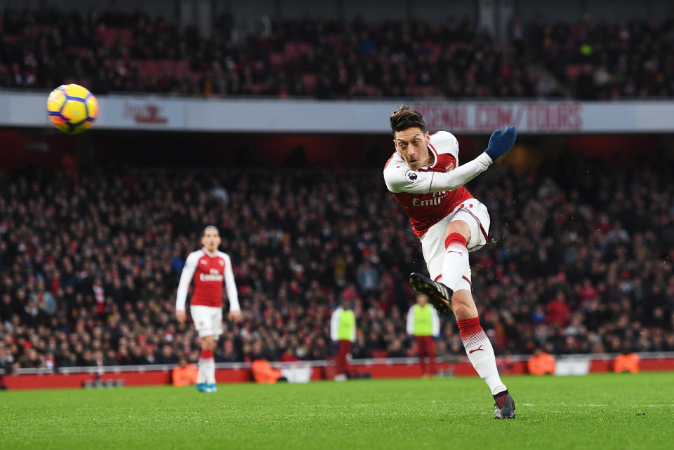 Mesut Ozil scores a brilliant goal for Arsenal against Newcastle United at the Emirates on Saturday. (Getty)