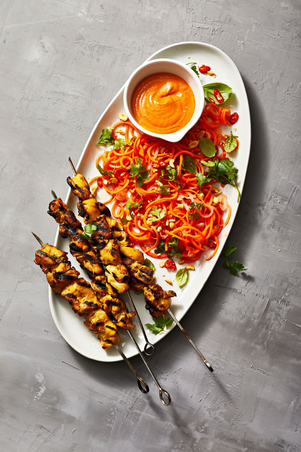 Chicken Satay with Spiralized-Carrot Salad