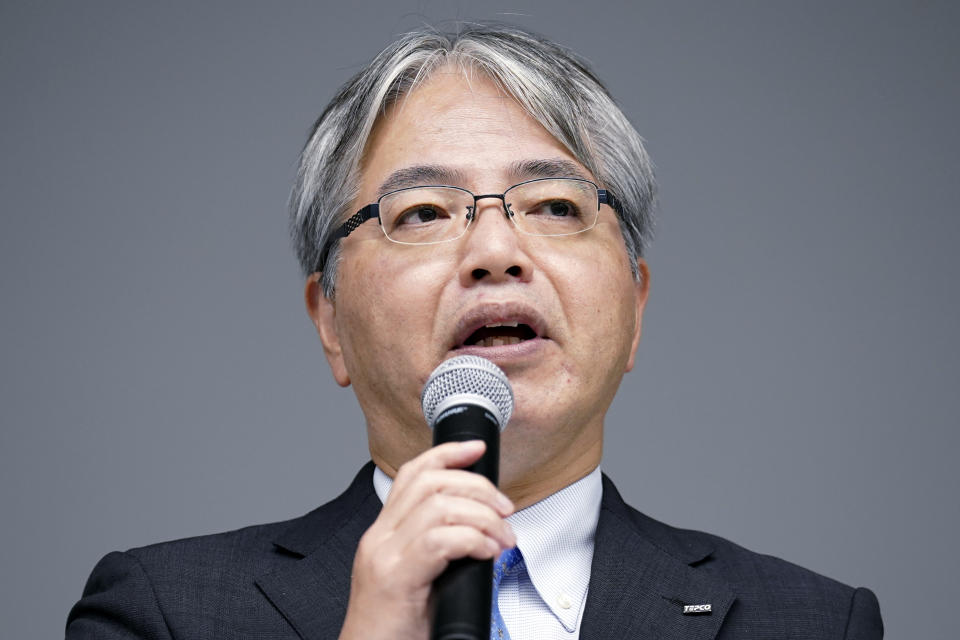 Junichi Matsumoto, the corporate officer in charge of treated water management for Tokyo Electric Power Co. (TEPCO) Holdings, which operates the Fukushima No. 1 nuclear power plant, speaks during a press conference at TEPCO headquarter building Tuesday, Aug. 22, 2023, in Tokyo. (AP Photo/Eugene Hoshiko)