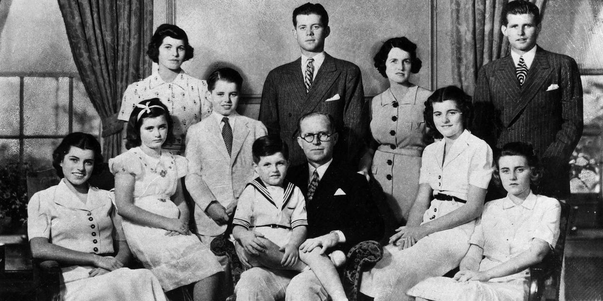 Joseph and Rose Kennedy with their nine children in 1938.