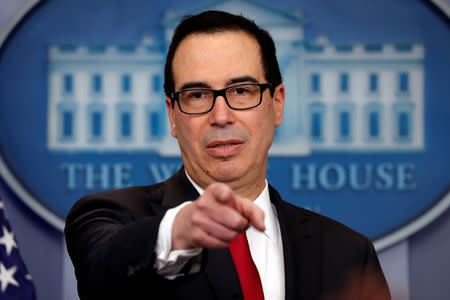 FILE PHOTO: U.S. Treasury Secretary Steven Mnuchin attends the daily briefing at the White House in Washington, D.C., U.S., January 11, 2018. REUTERS/Carlos Barria/File Photo